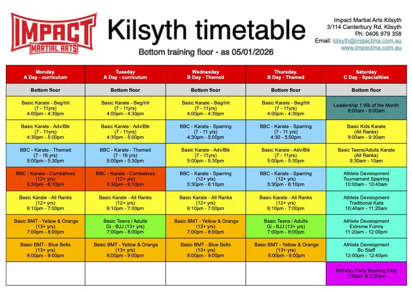 Class Timetable | Impact Martial Arts Kilsyth